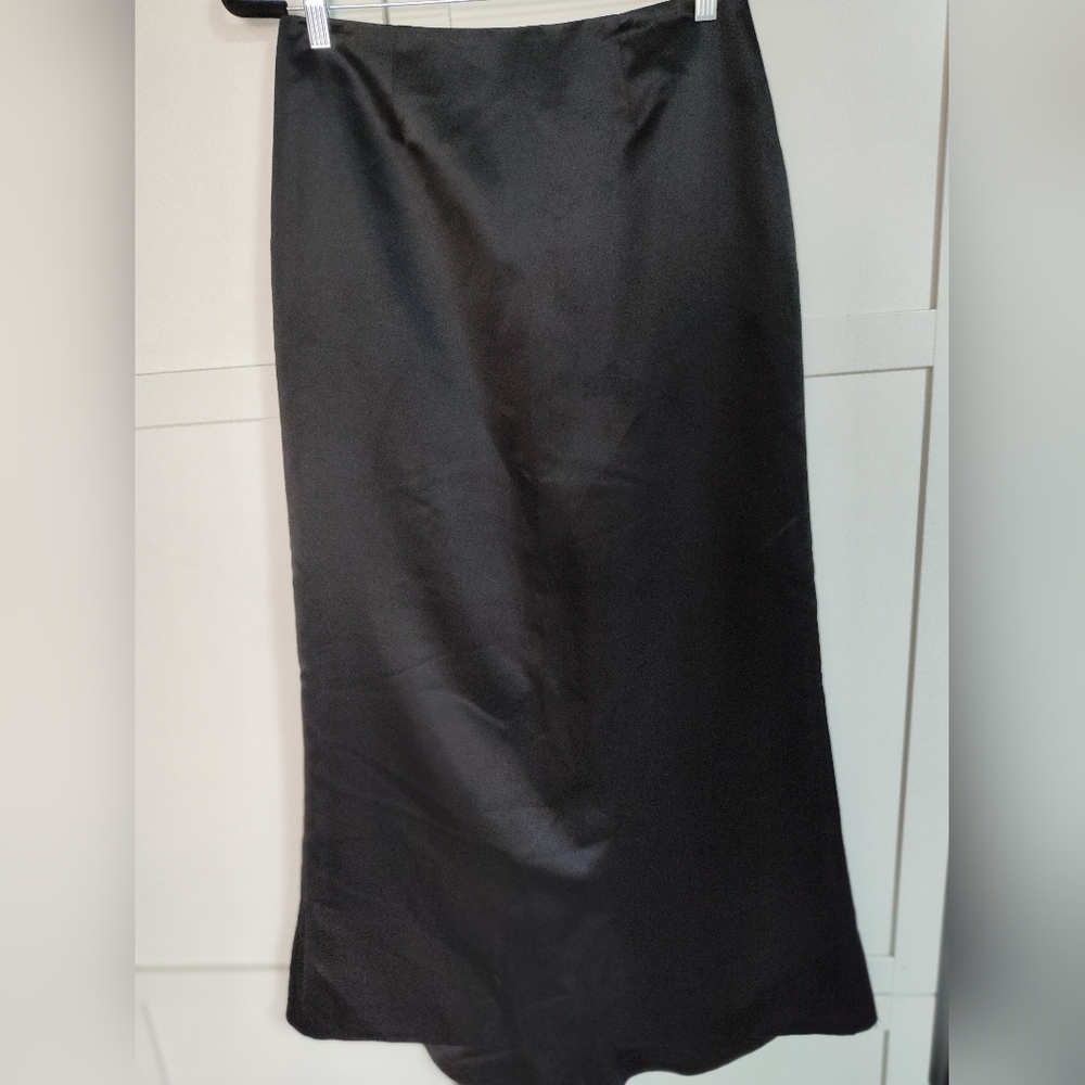 Long Black Formal Satin Column Skirt Size 10 From David's Bridal Drop Hem Back